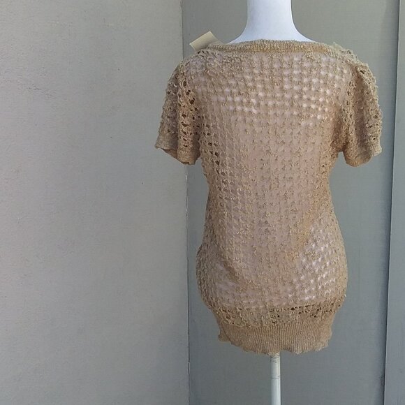 Anthropologie Solitaire Women's Preppy Bohemian Open Weave Cardigan Tan Size Med - Picture 3 of 5